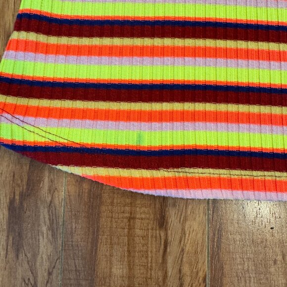Anthropologie Maeve Neon Rainbow Bright Stripes Puff Sleeve Turtle Neck Medium - Picture 4 of 4